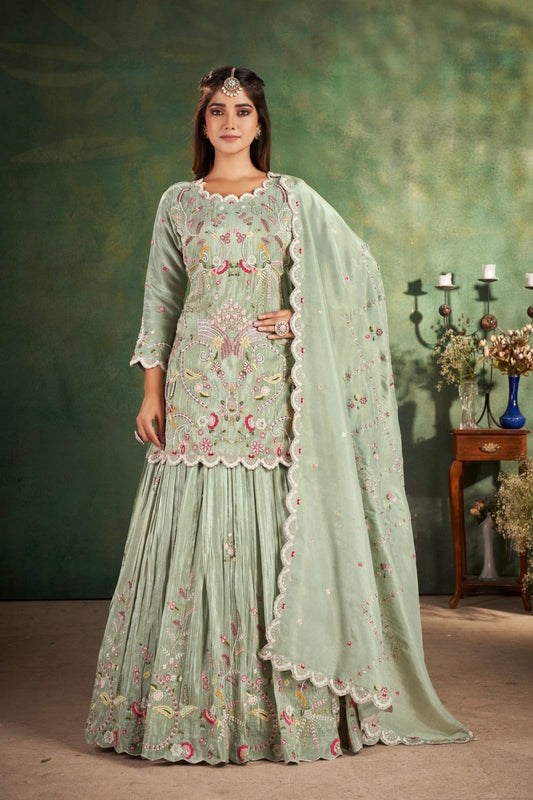 Pastel elegance shimmer tissue lehenga set