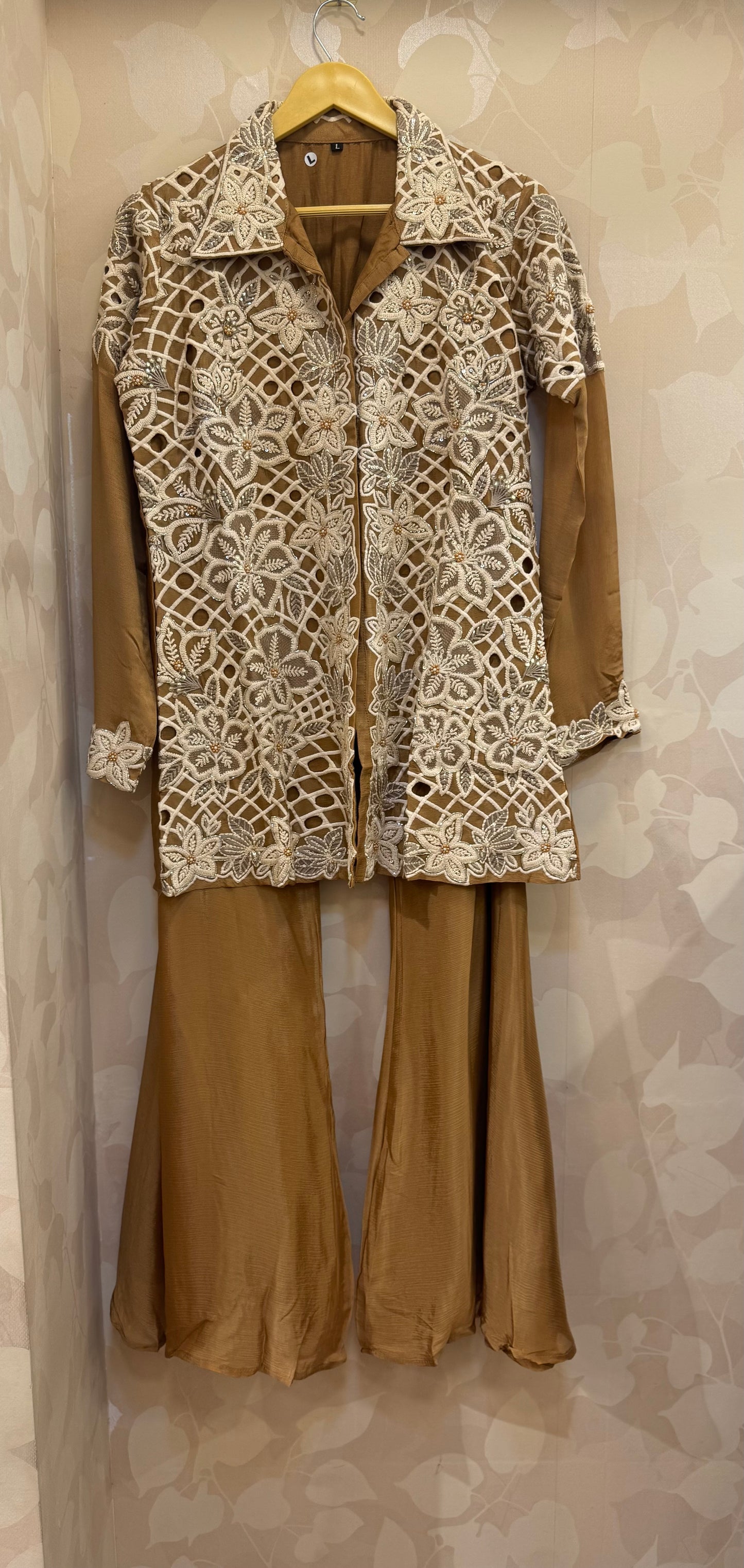 Heavy Cutwork Top with Bootcut Flared Palazzo Co-ord Set | Designer Handcrafted Ethnic Ensemble by Inara