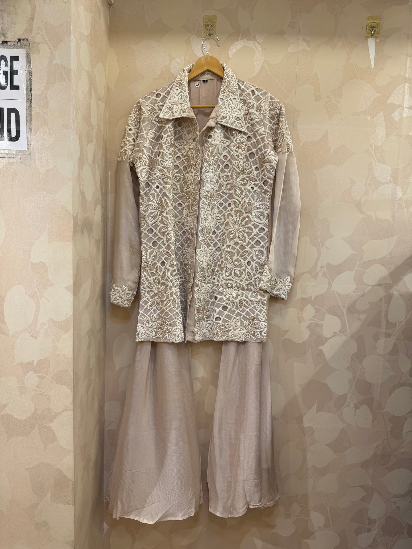 Heavy Cutwork Top with Bootcut Flared Palazzo Co-ord Set | Designer Handcrafted Ethnic Ensemble by Inara