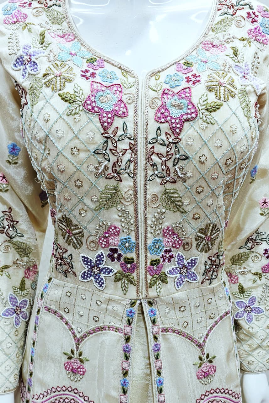 Dn 002 Zoya Heritage Embroidered Long Top Lehenga Set with Dupatta “Where timeless elegance meets handcrafted luxury.”