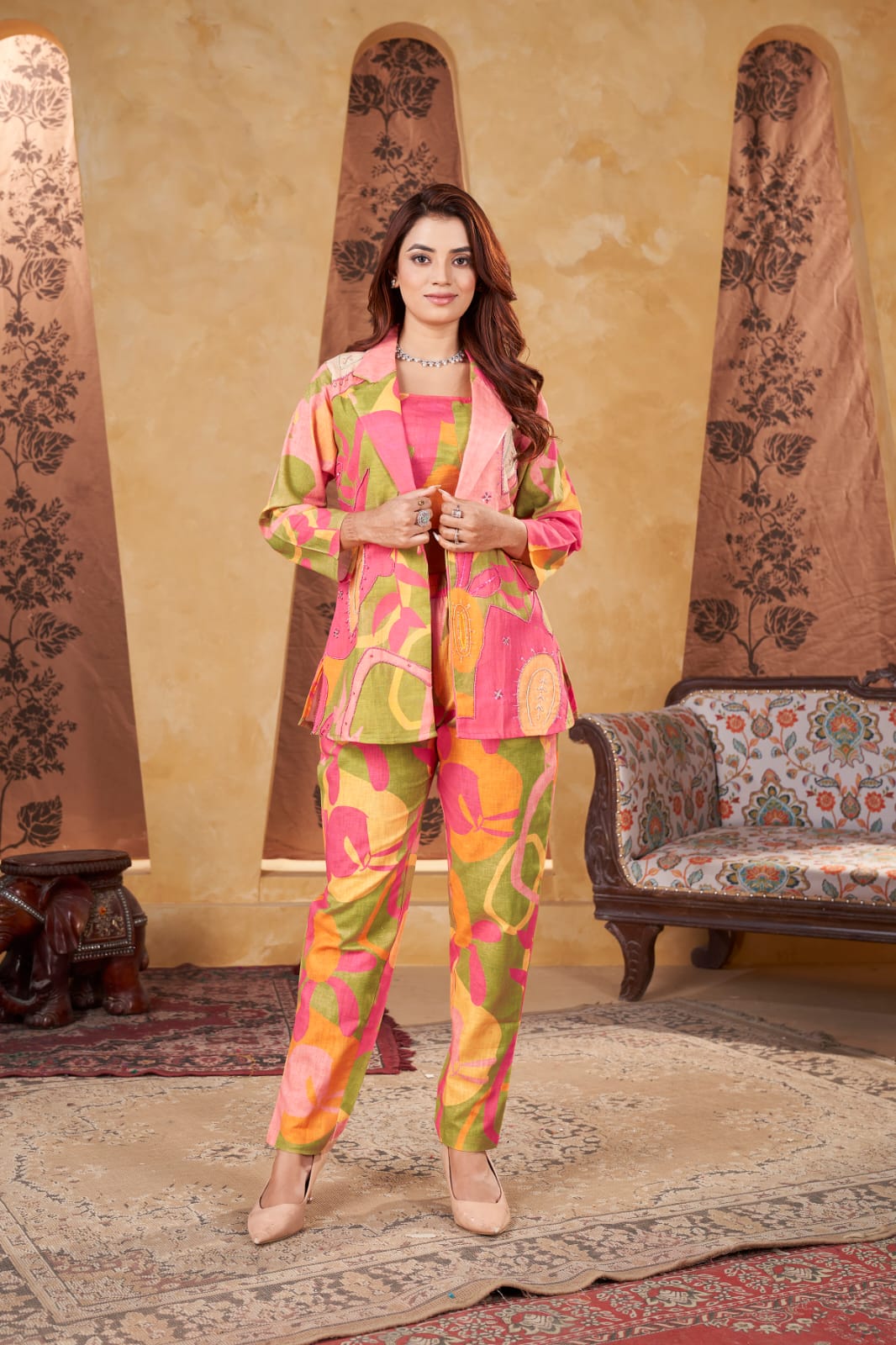 Indo-Fusion Linen Blazer Set – Handcrafted Elegance in Modern Silhouette