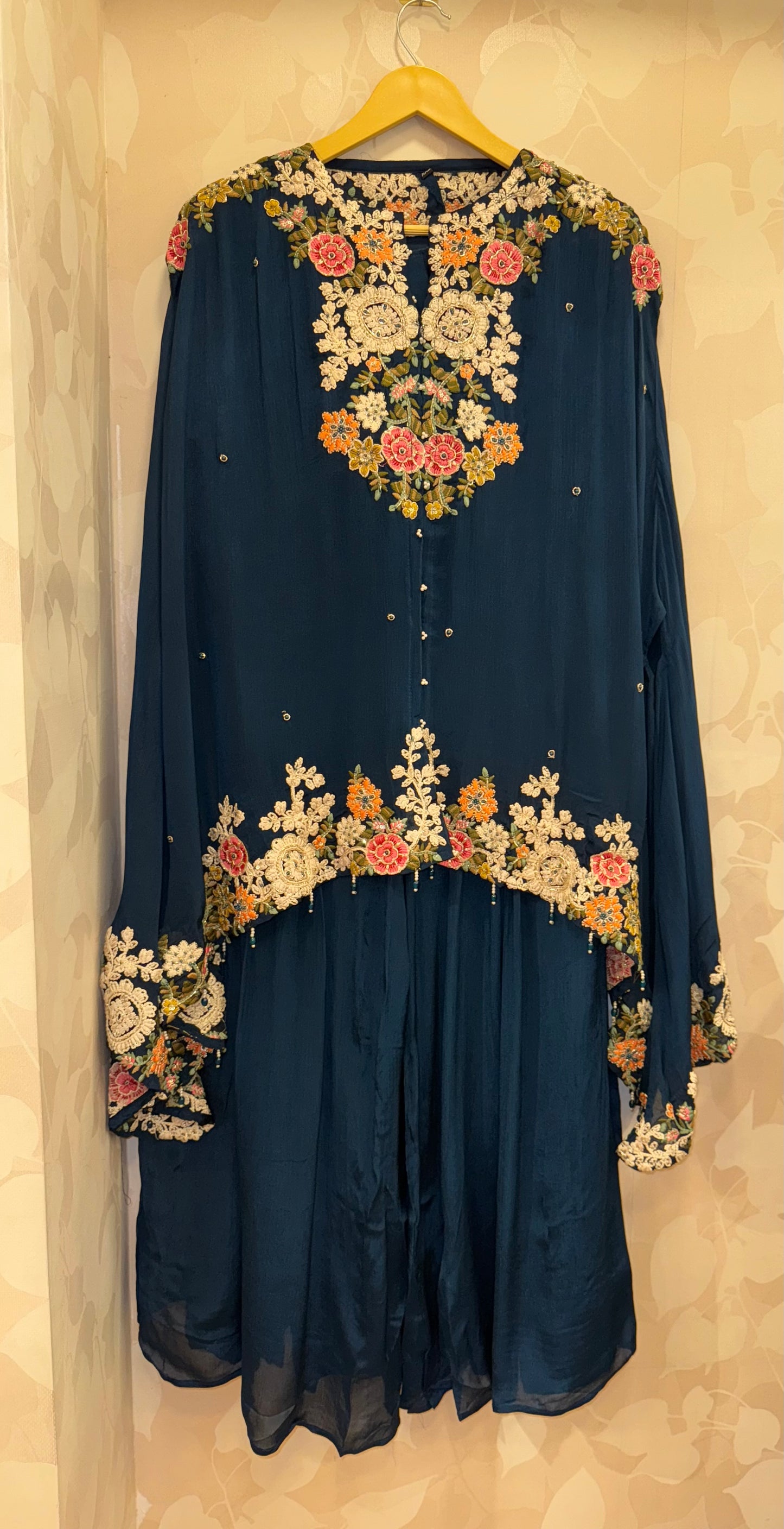 Hand-Embroidered Kaftan Style Kurta with Palazzo Set