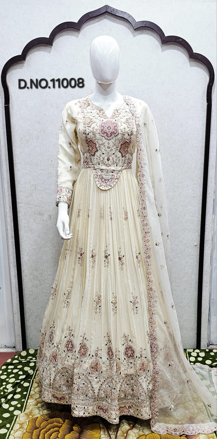 Multi zardosi handwork gown with front panel