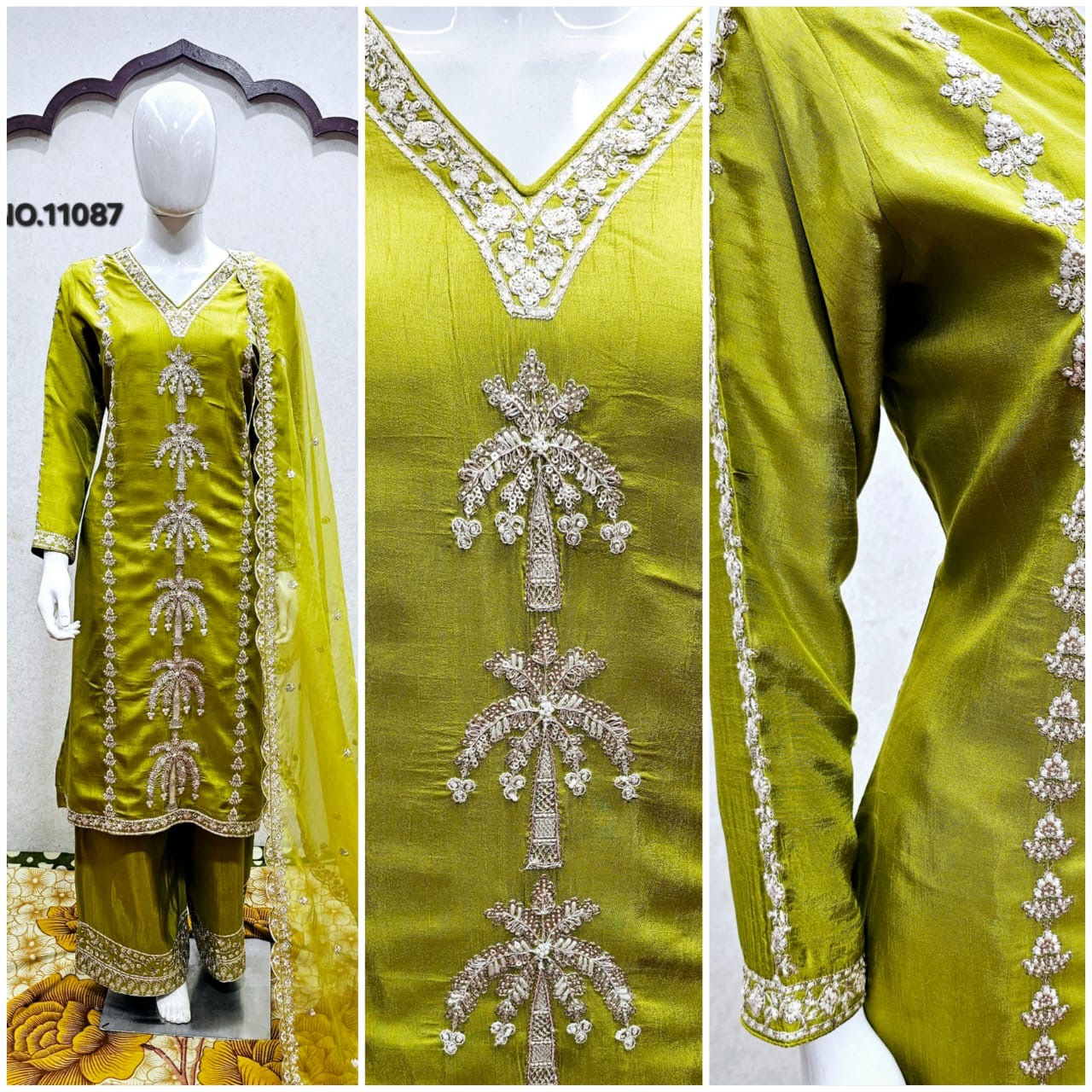 Afghani A-Line Top Set with Organza Dupatta
