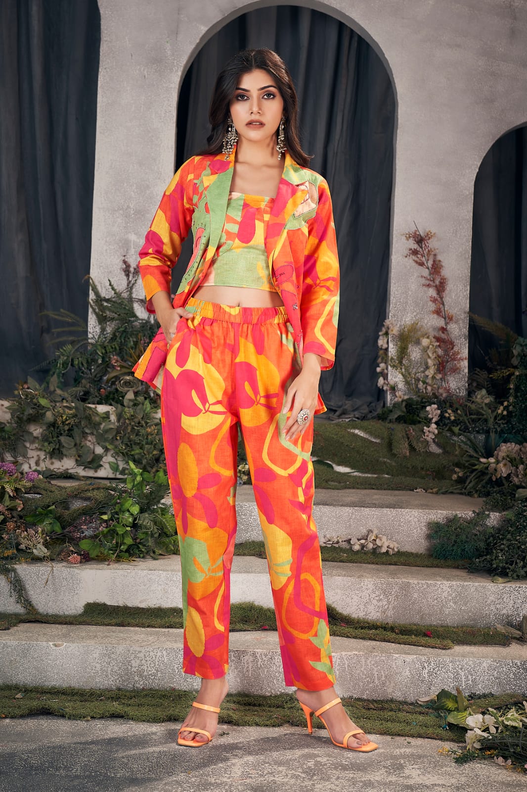 Indo-Fusion Linen Blazer Set – Handcrafted Elegance in Modern Silhouette