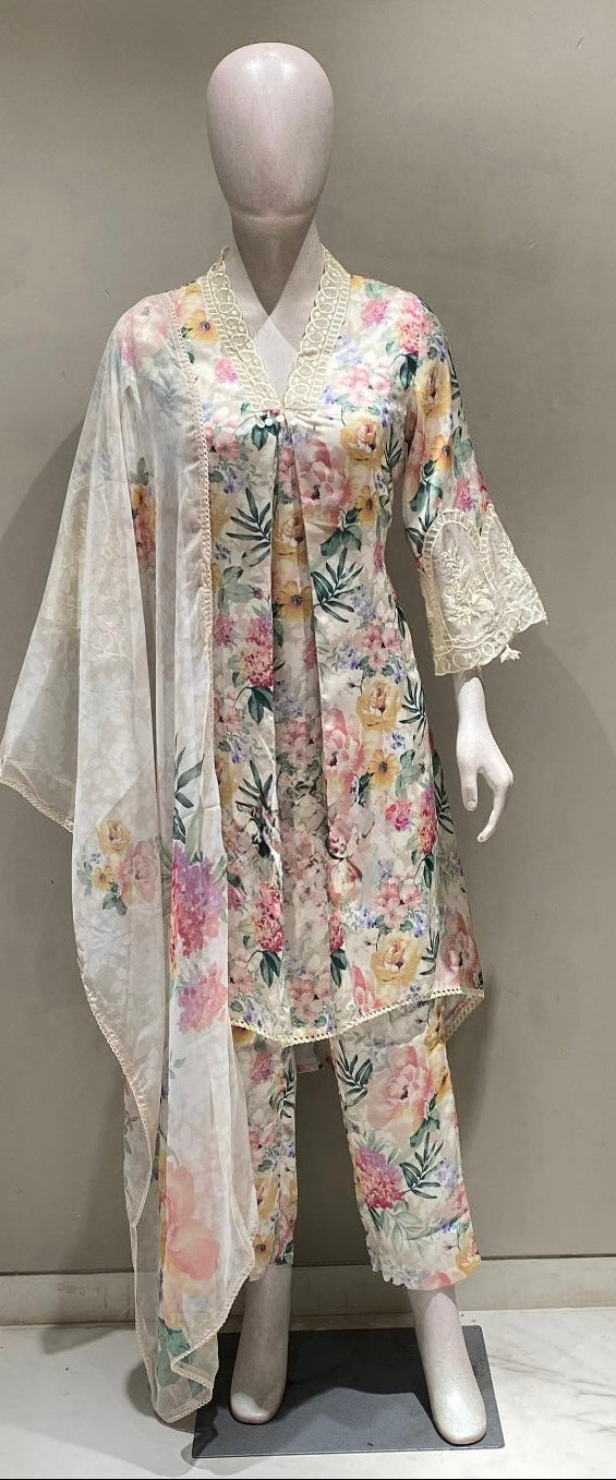 Fleur Édition – French Crepe A-Line Coord Set with Chiffon Dupatta