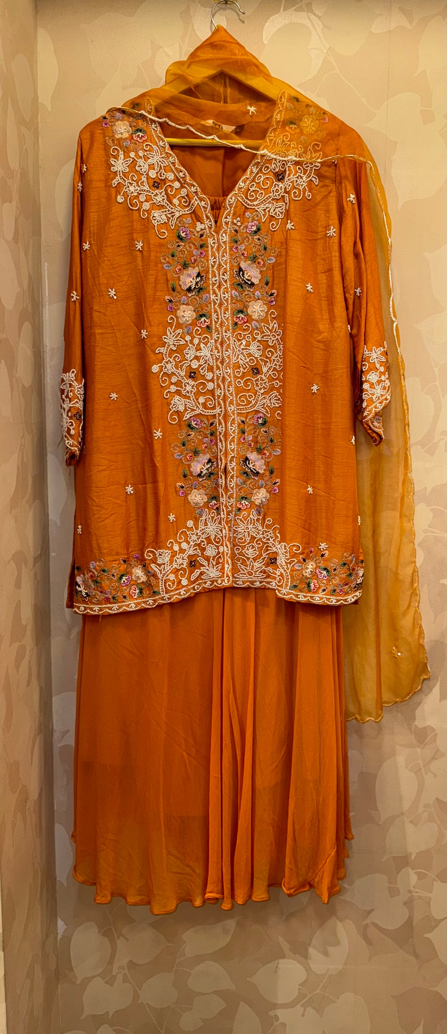 Pearl handwork Dola Silk Peplum & Viscose Skirt Ensemble”