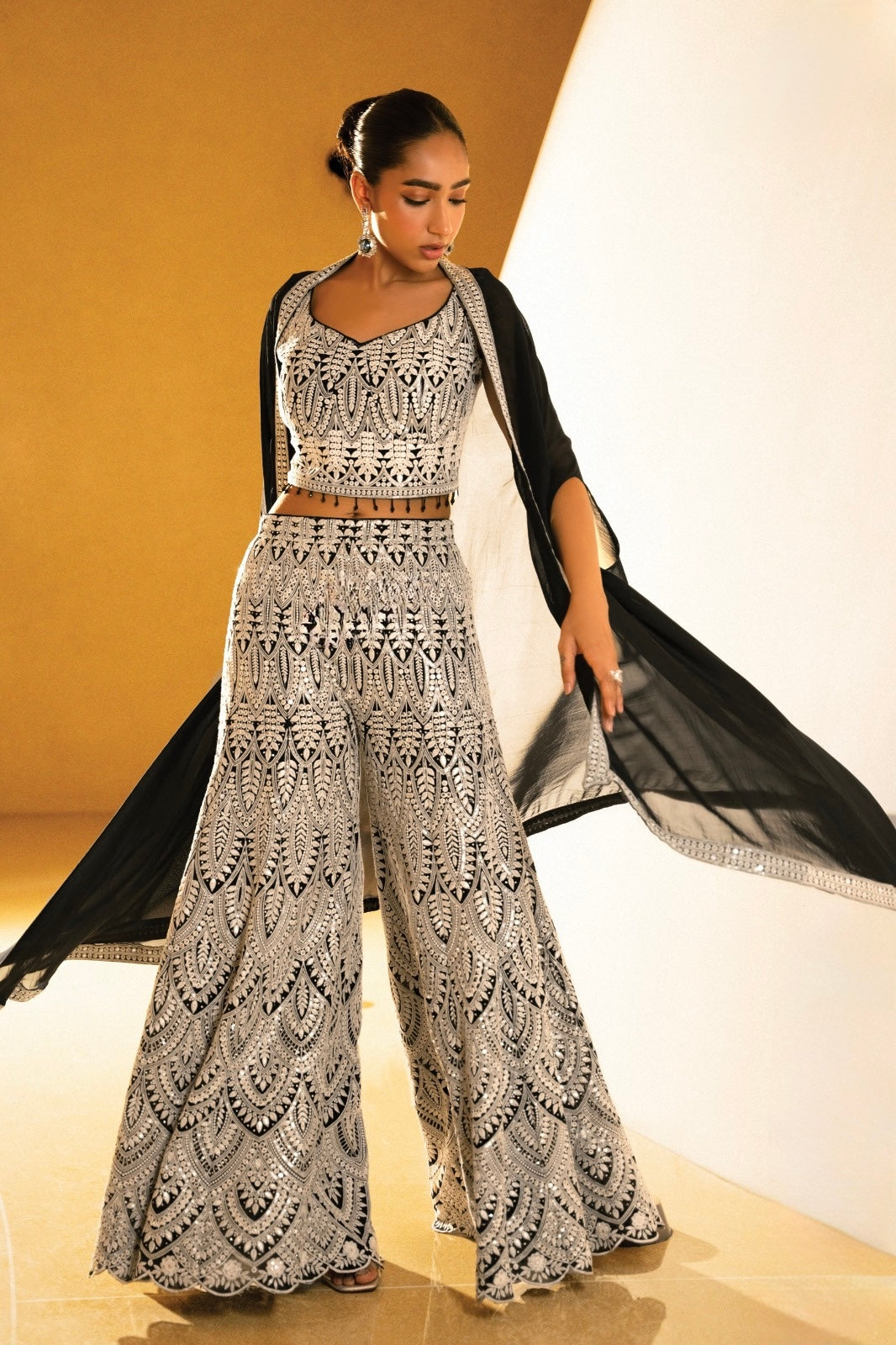 Midnight Muse – Embroidered Cape Set