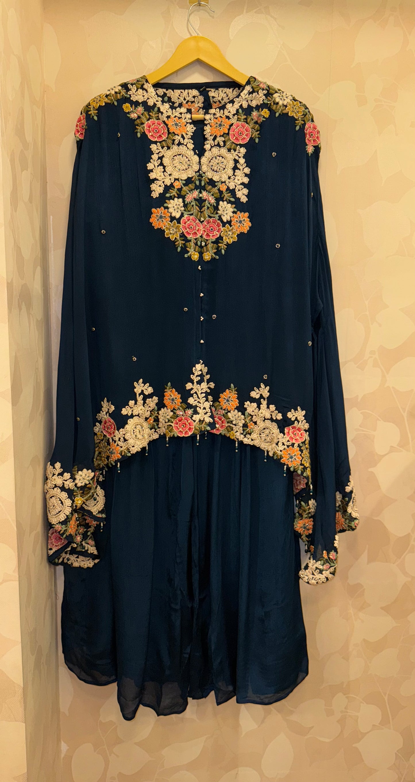 Hand-Embroidered Kaftan Style Kurta with Palazzo Set