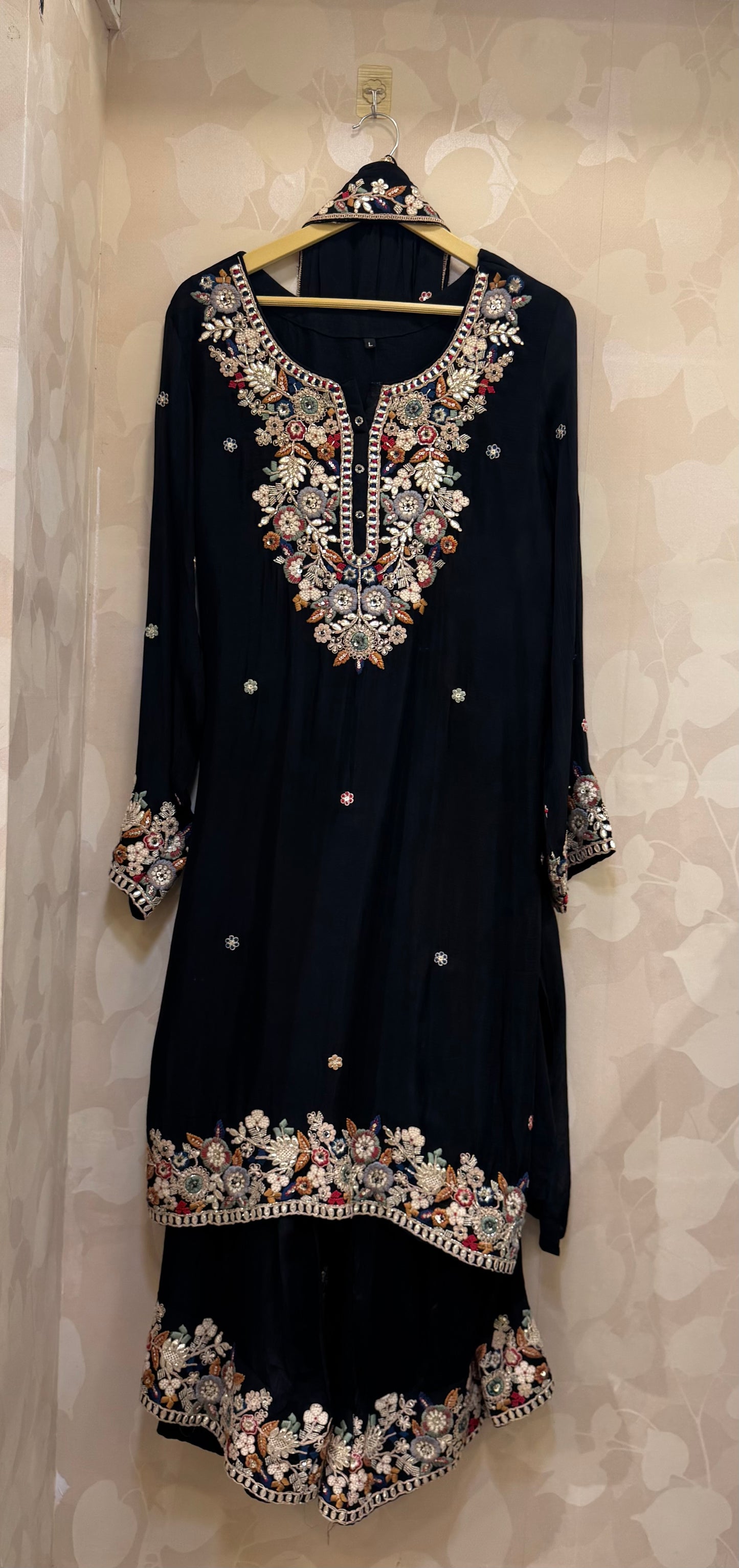 Amaira Black Gota Handwork Sharara Set | Multi-Work Designer Ensemble | Inara by Javed & Daughters  Description: