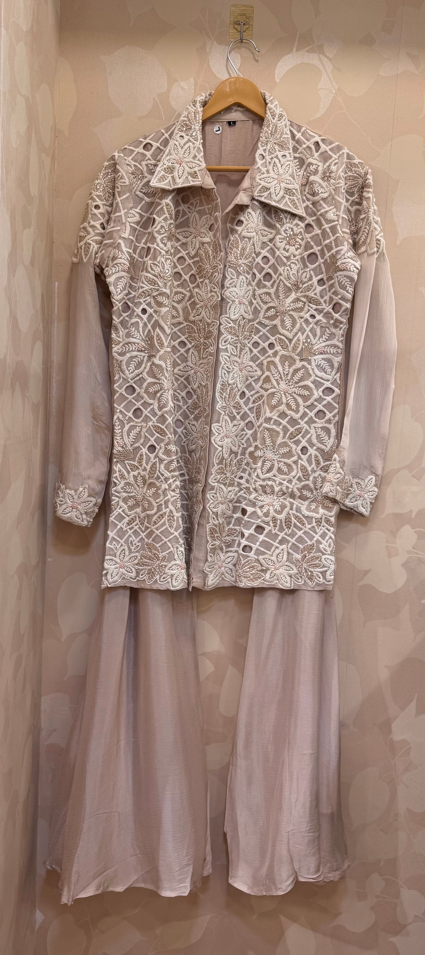 Heavy Cutwork Top with Bootcut Flared Palazzo Co-ord Set | Designer Handcrafted Ethnic Ensemble by Inara