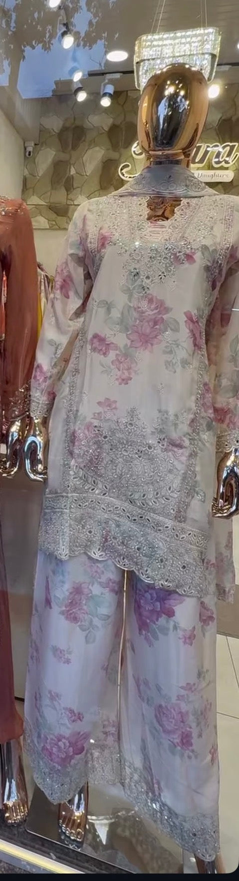 Rosé Bloom Chinnon Embroidered Palazzo Set