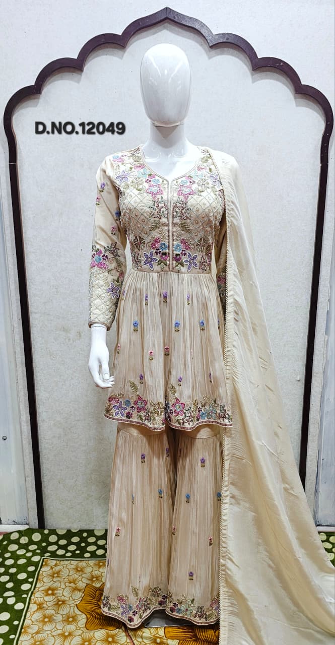 Shimmer Tissue Peplum Gharara Set | Multi-Thread Zardosi & Cutdana Handwork | Inara by Javed & Daughters