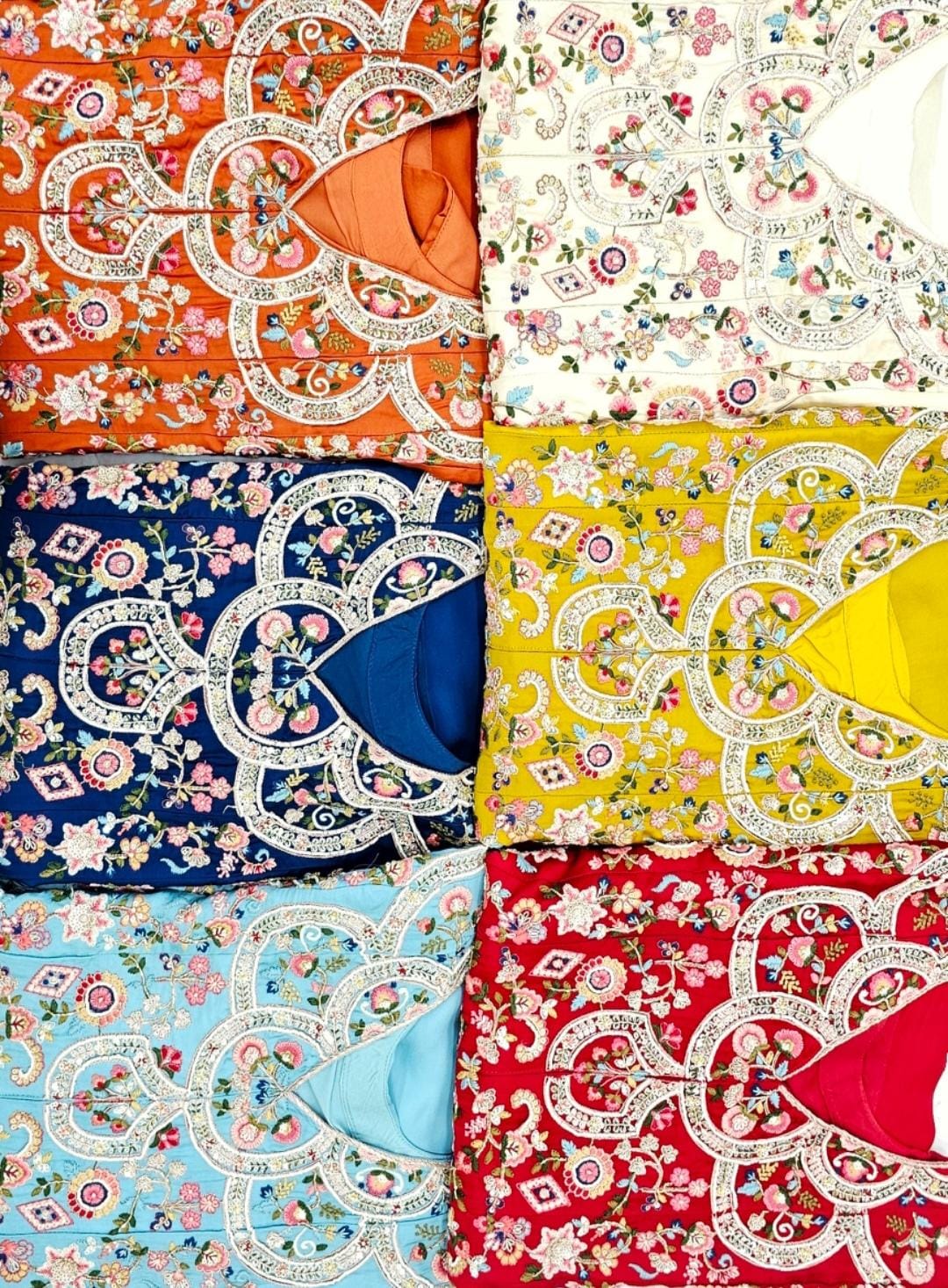 Pure Organza Satin Silk V-Cut Top with Flared Sharara & Layered U-Cut Overlay featuring Multi Resham Dhaga Handwork