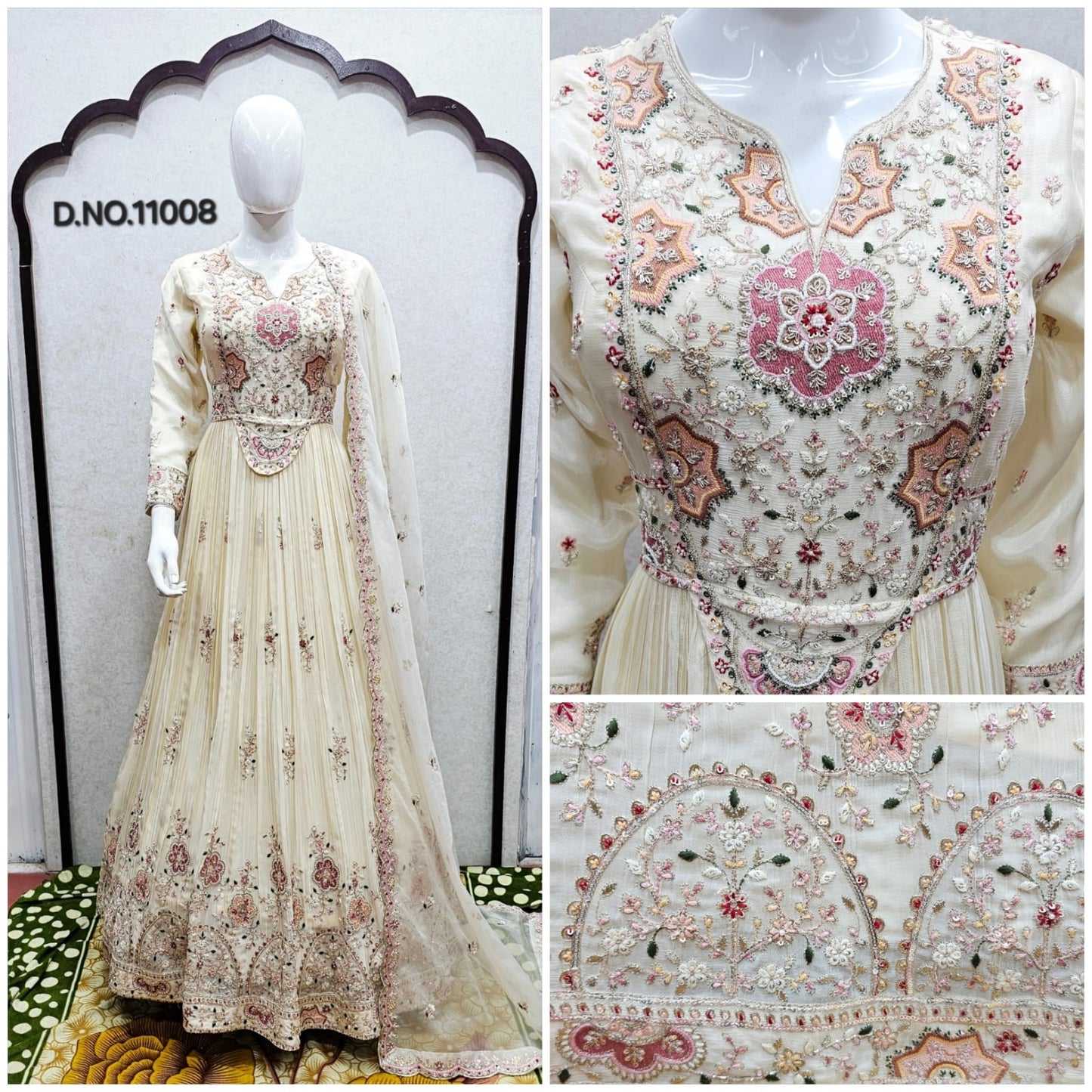 Multi zardosi handwork gown with front panel