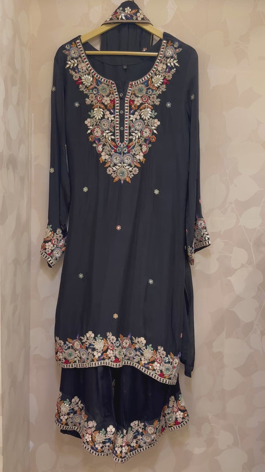 Amaira Black Gota Handwork Sharara Set | Multi-Work Designer Ensemble | Inara by Javed & Daughters  Description: