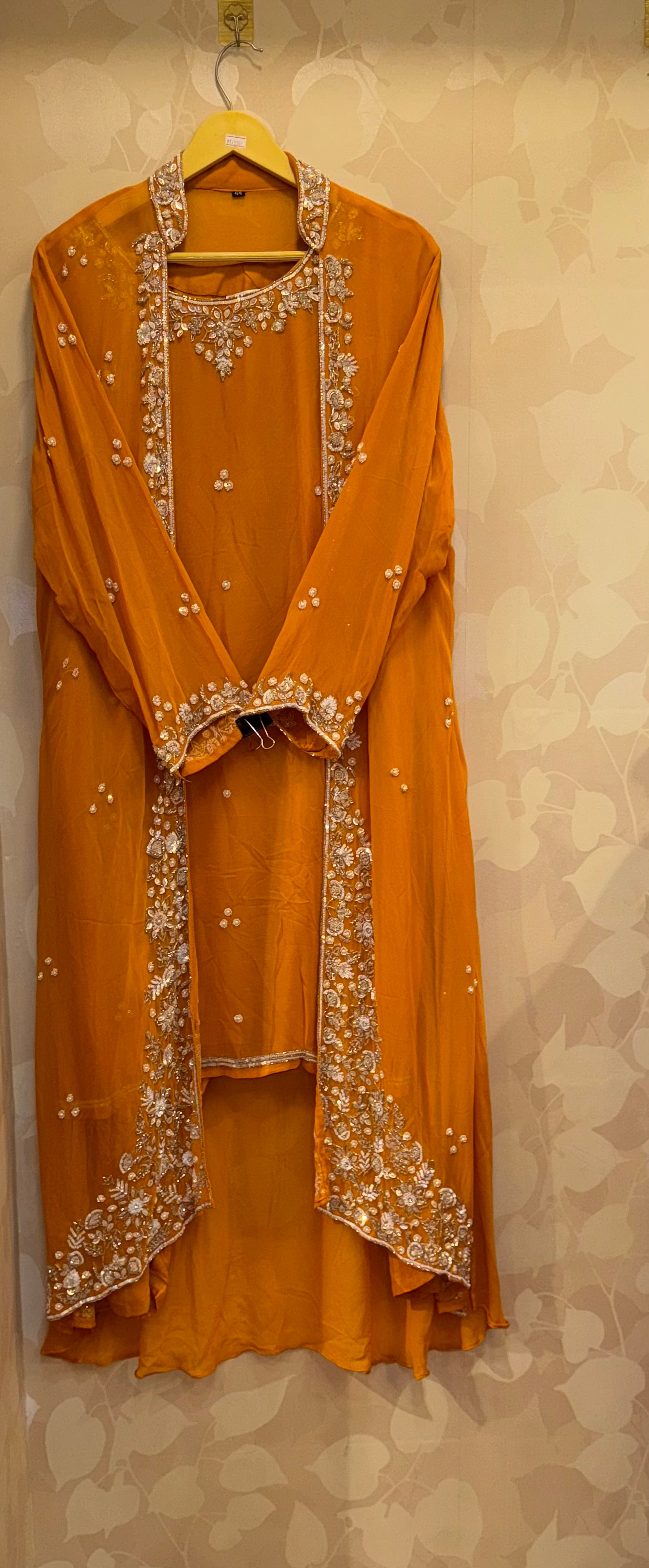 Orange Handwork Jacket Set – Pure Viscose Kurta with Mulin Pants