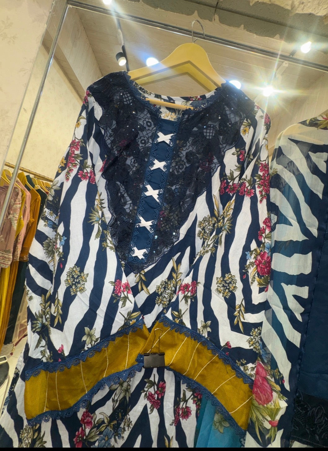 Noir Blush Lawn Set  Black Lawn Suit with Pink Patchwork (chiffon dupatta)