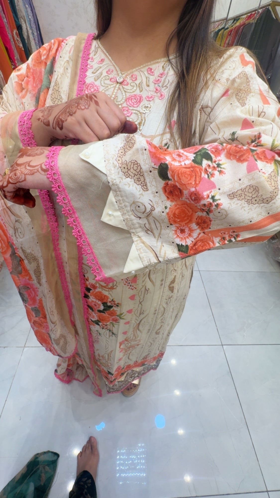 Blush Ivory Floral Lawn Suit with Printed Dupatta & Embroidered Kurta