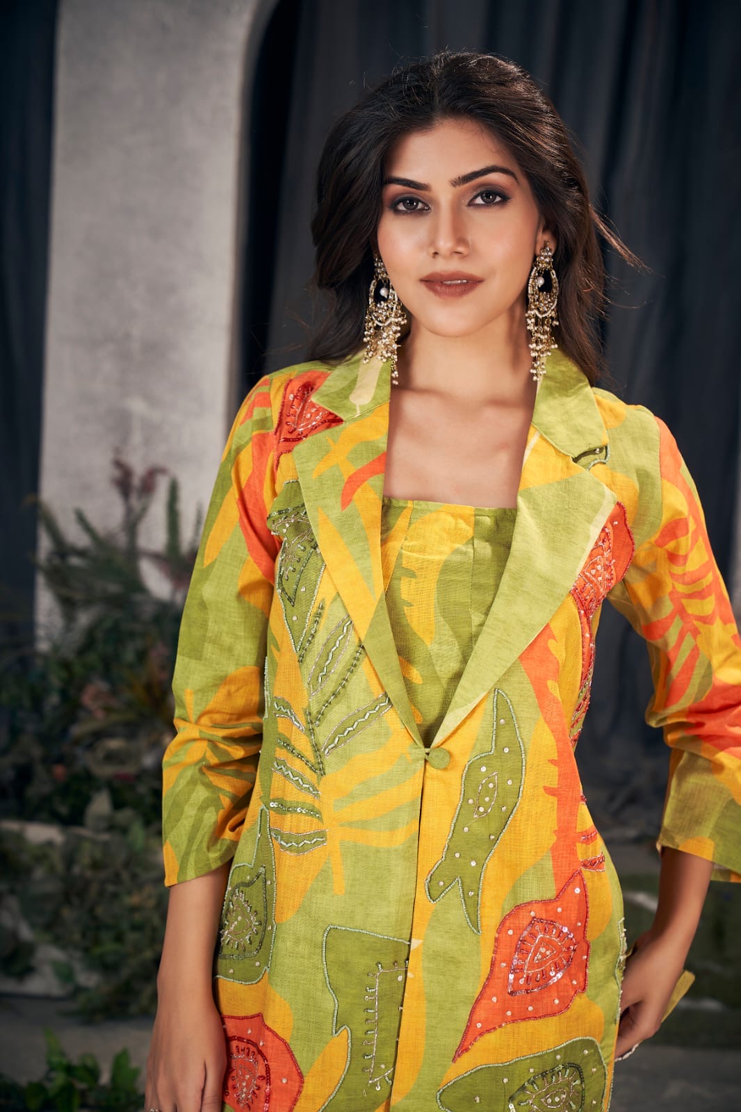 Indo-Fusion Linen Blazer Set – Handcrafted Elegance in Modern Silhouette