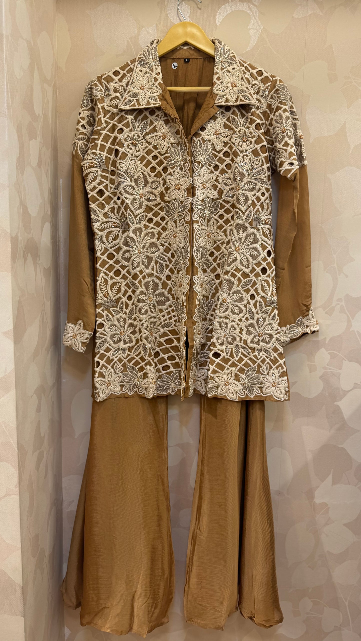 Heavy Cutwork Top with Bootcut Flared Palazzo Co-ord Set | Designer Handcrafted Ethnic Ensemble by Inara