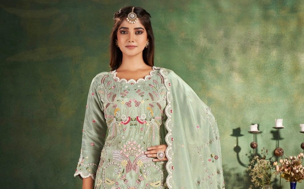 Pastel elegance shimmer tissue lehenga set