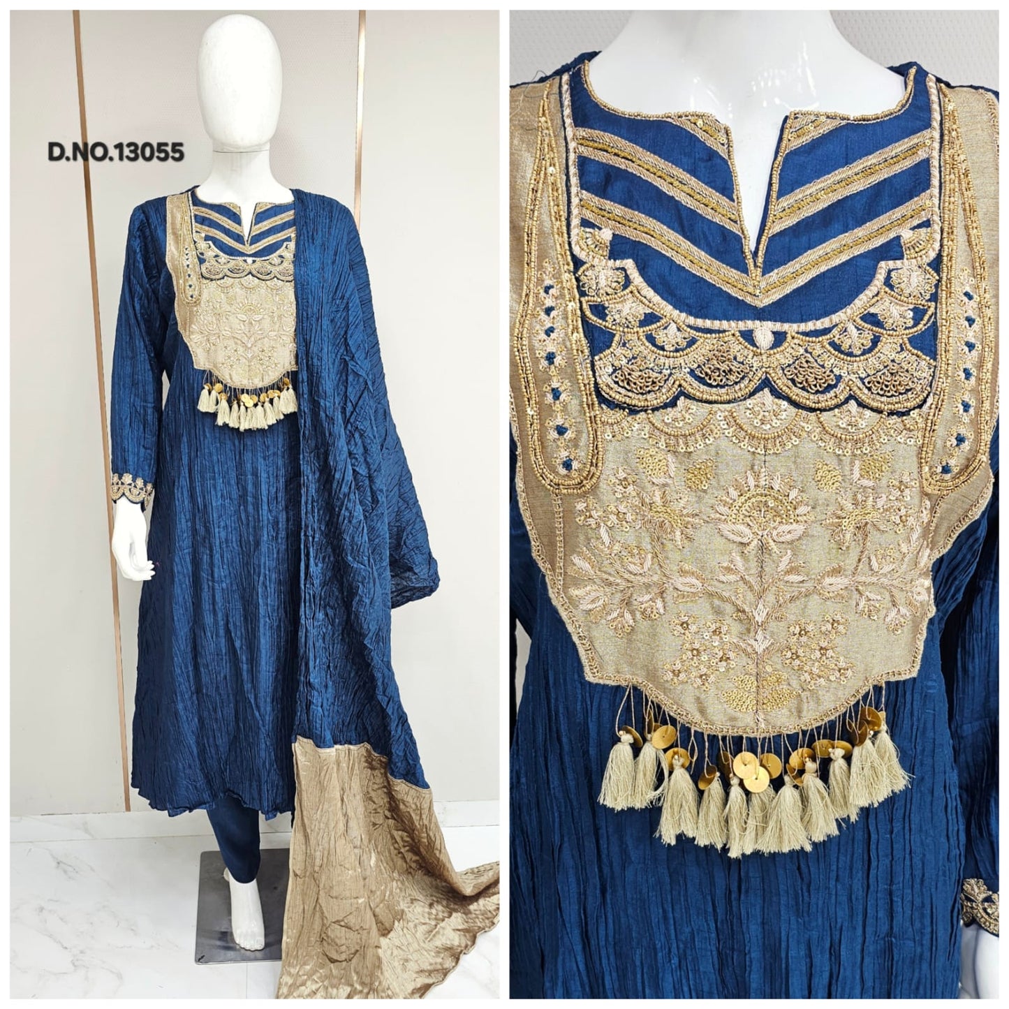 “Zarmina” Pure Silk Handwork Set with Kanjivaram Silk Dupatta