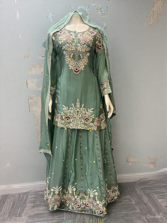 Gulnaar Zardosi Lehenga Set | Multi Floral Embroidered Lehenga Kurta with Dabka, Zardosi & Cutdana Work