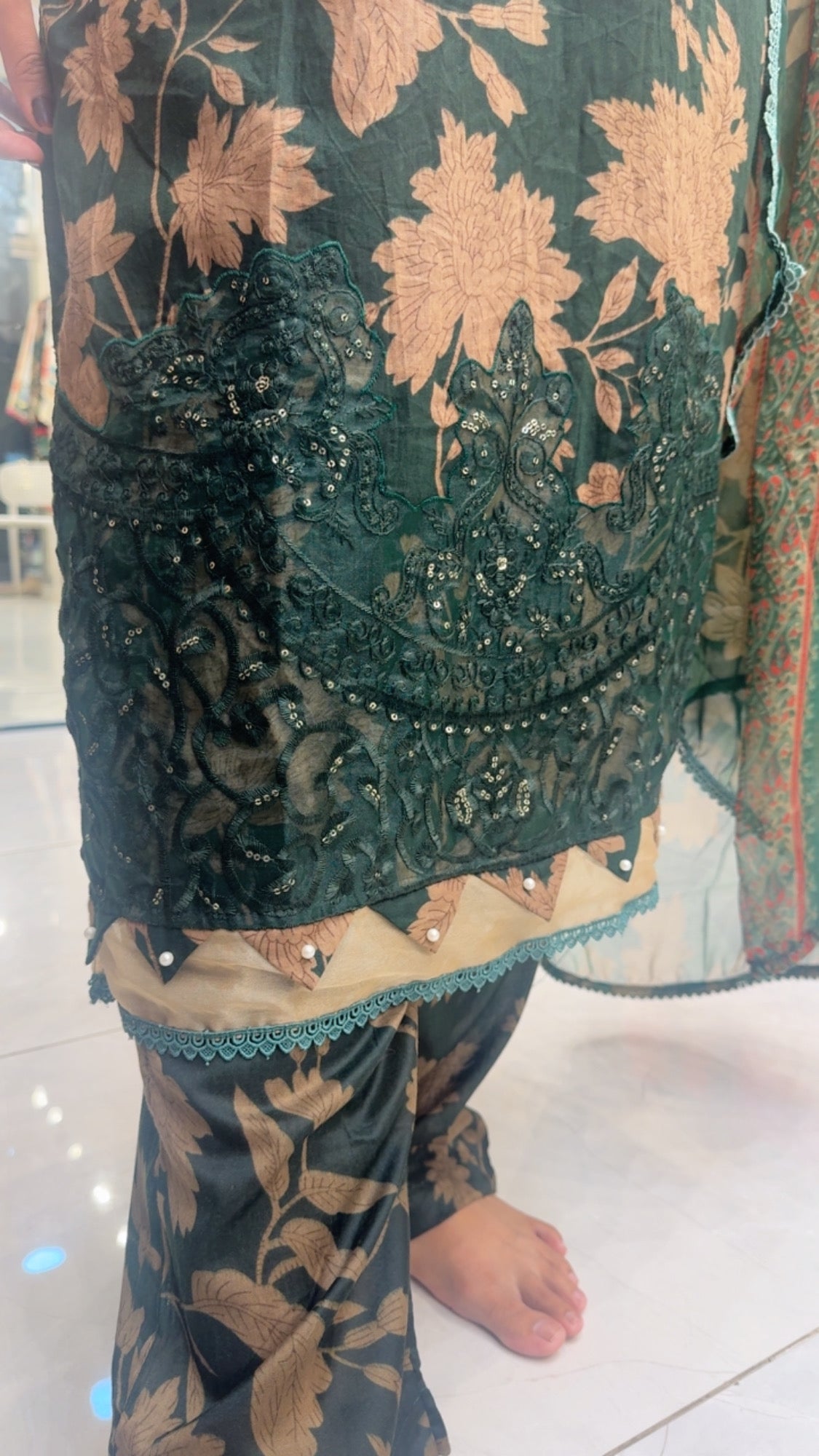 Emerald Bloom Printed Lawn Suit with Embroidered Neckline & Statement Dupatta   (chiffon dupatta)