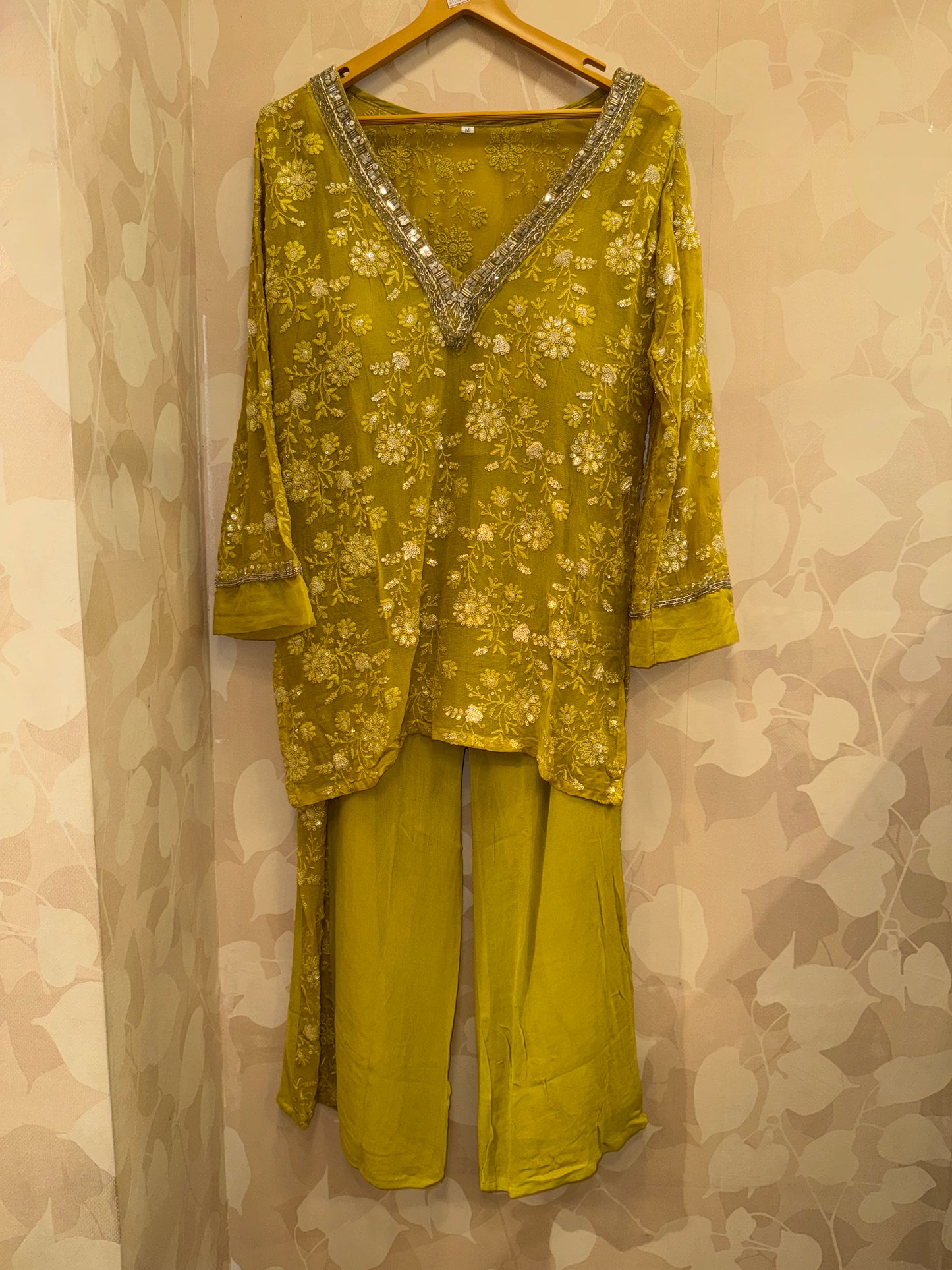 Ziyana Yellow-Neon Green Co-ord Set | Soft Organza 3-Piece with Cutdana Handwork | Inara by Javed & Daughters