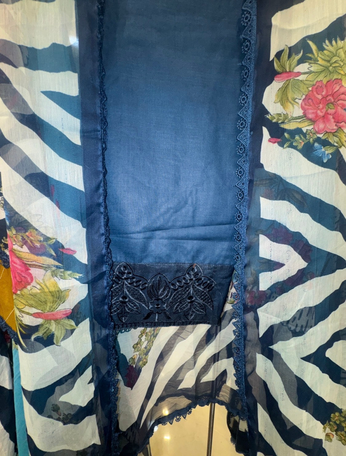 Noir Blush Lawn Set  Black Lawn Suit with Pink Patchwork (chiffon dupatta)