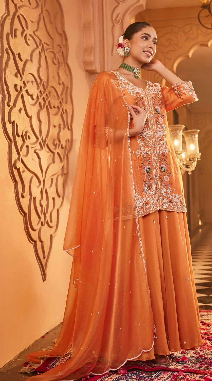 Pearl handwork Dola Silk Peplum & Viscose Skirt Ensemble”