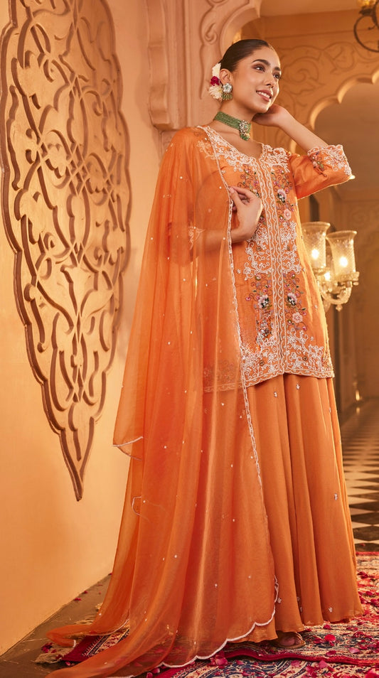 Pearl handwork Dola Silk Peplum & Viscose Skirt Ensemble”