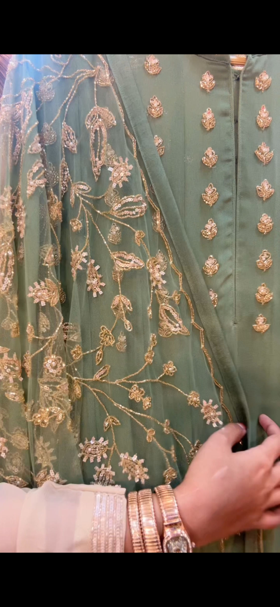 Mint Green Pure Georgette Handwork Anarkali Set with Pants & Heavy Net Dupatta