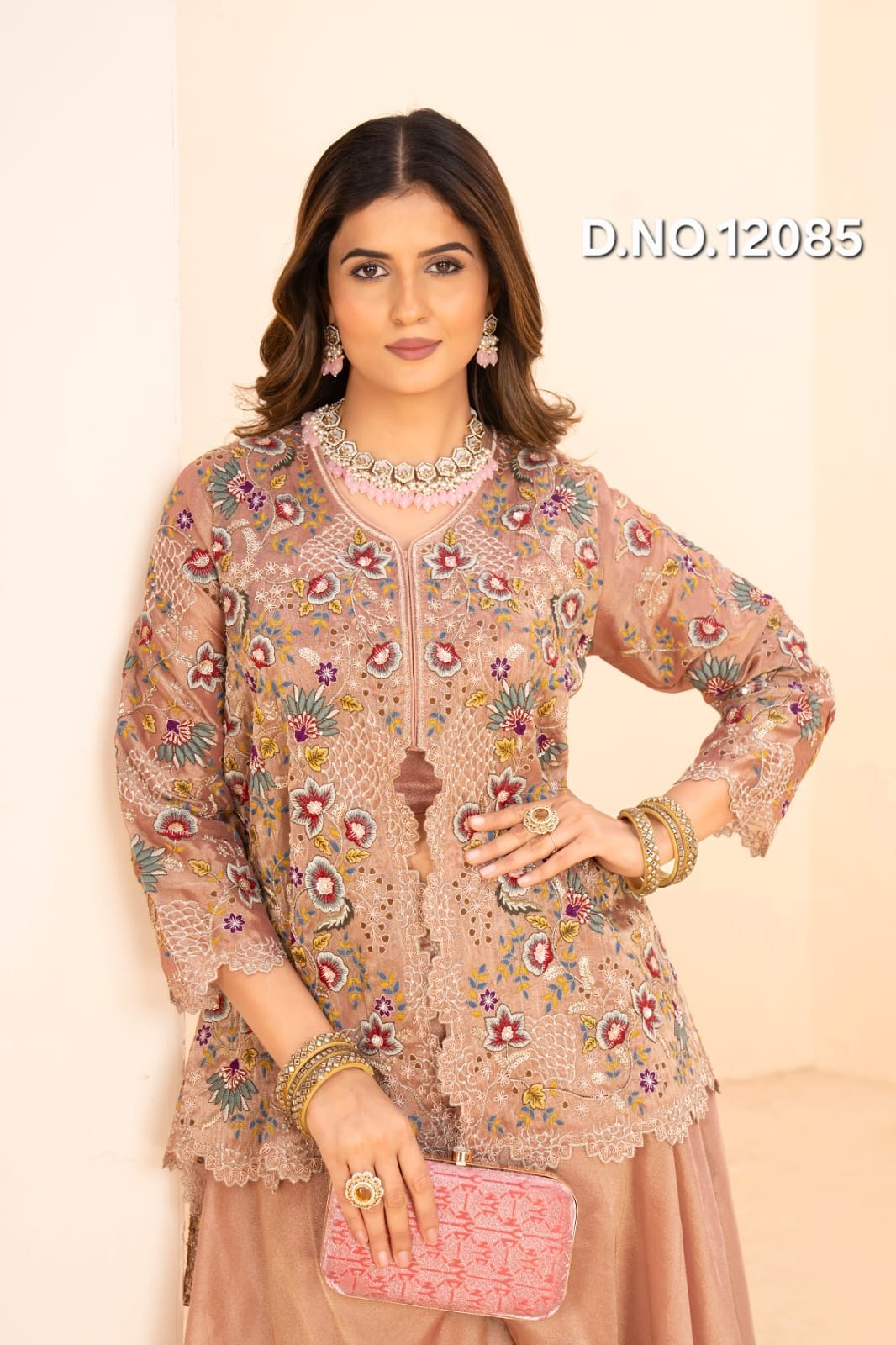 Pure Kanjivaram Tissue Peplum Jacket Set with Flared Sharara & Dupatta