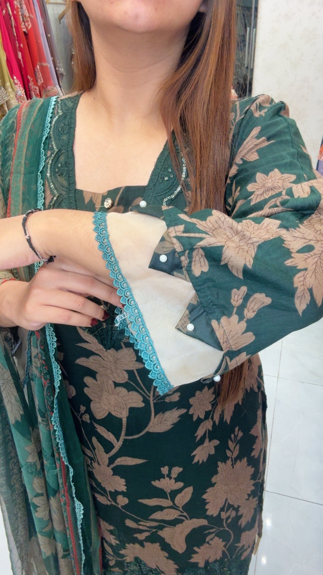 Emerald Bloom Printed Lawn Suit with Embroidered Neckline & Statement Dupatta   (chiffon dupatta)