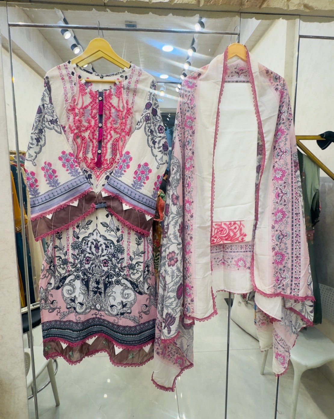Blush Ivory Floral Lawn Suit with Printed Dupatta & Embroidered Kurta