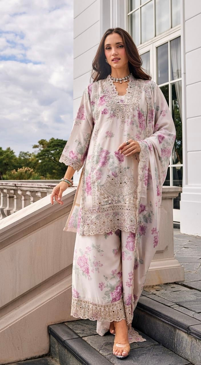 Rosé Bloom Chinnon Embroidered Palazzo Set