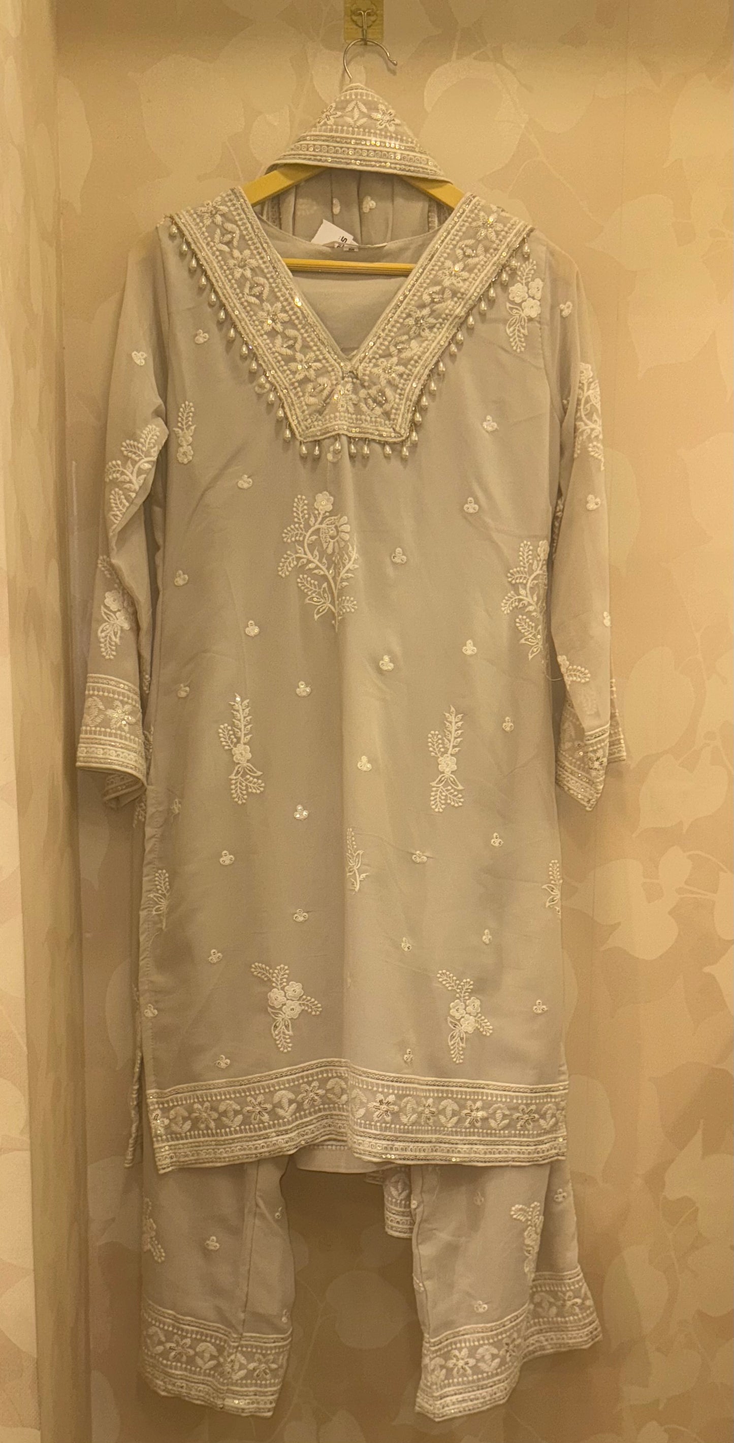 Noor Beige Chikankari Co-ord Set with Dupatta | Hand-Embroidered 3-Piece Designer Set | Inara by Javed & Daughters