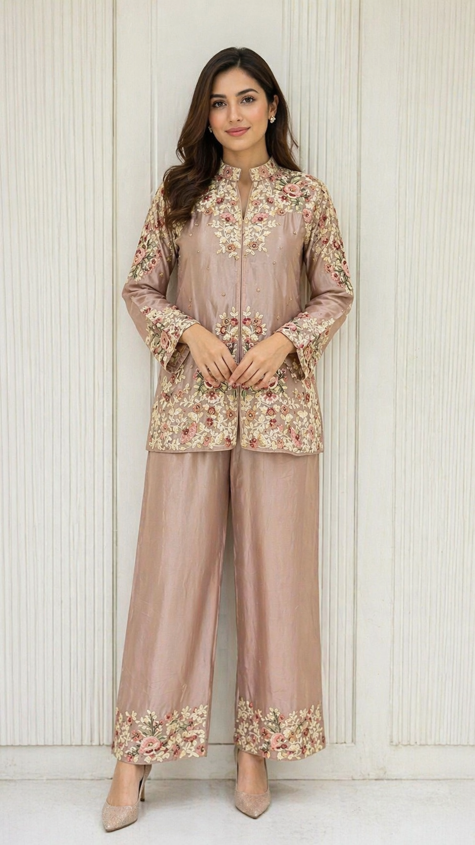 Blush Bloom Hand-Embroidered Chinnon Co-ord Set