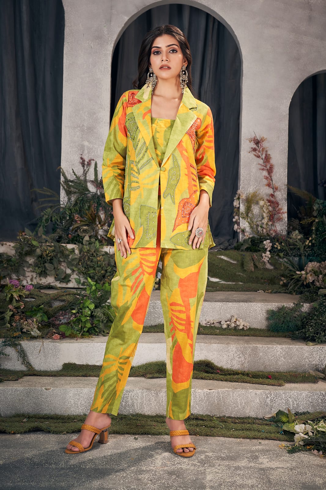 Indo-Fusion Linen Blazer Set – Handcrafted Elegance in Modern Silhouette