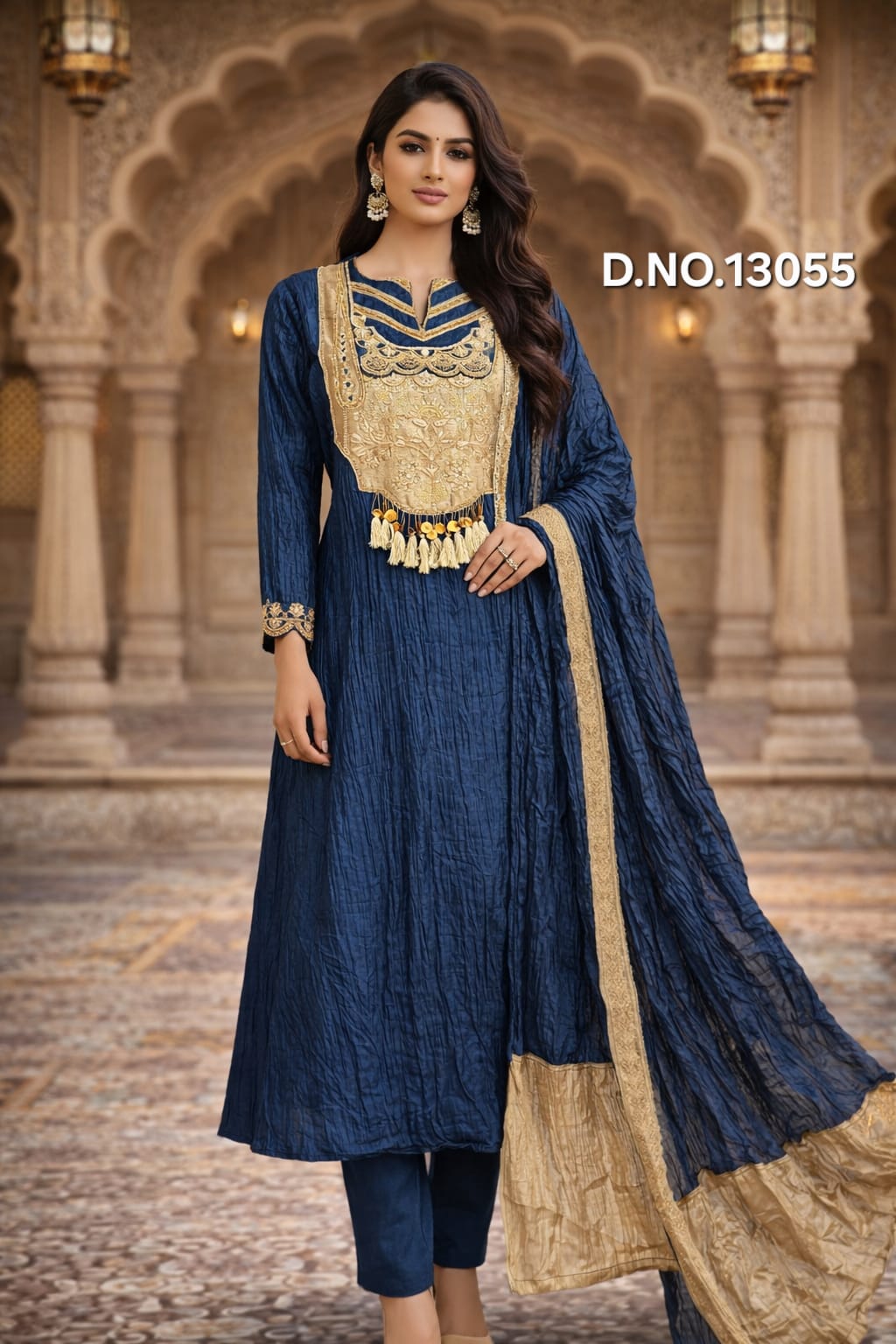 “Zarmina” Pure Silk Handwork Set with Kanjivaram Silk Dupatta