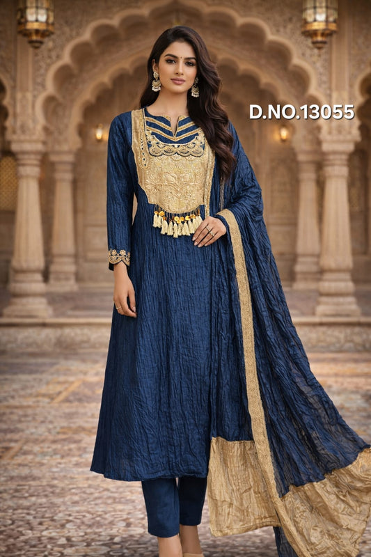 “Zarmina” Pure Silk Handwork Set with Kanjivaram Silk Dupatta