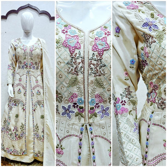 Dn 002 Zoya Heritage Embroidered Long Top Lehenga Set with Dupatta “Where timeless elegance meets handcrafted luxury.”