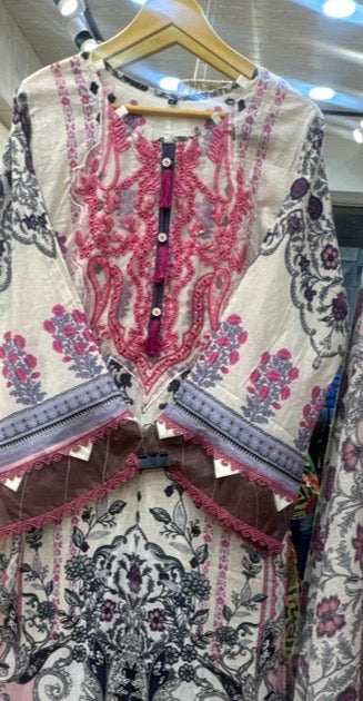 Blush Ivory Floral Lawn Suit with Printed Dupatta & Embroidered Kurta