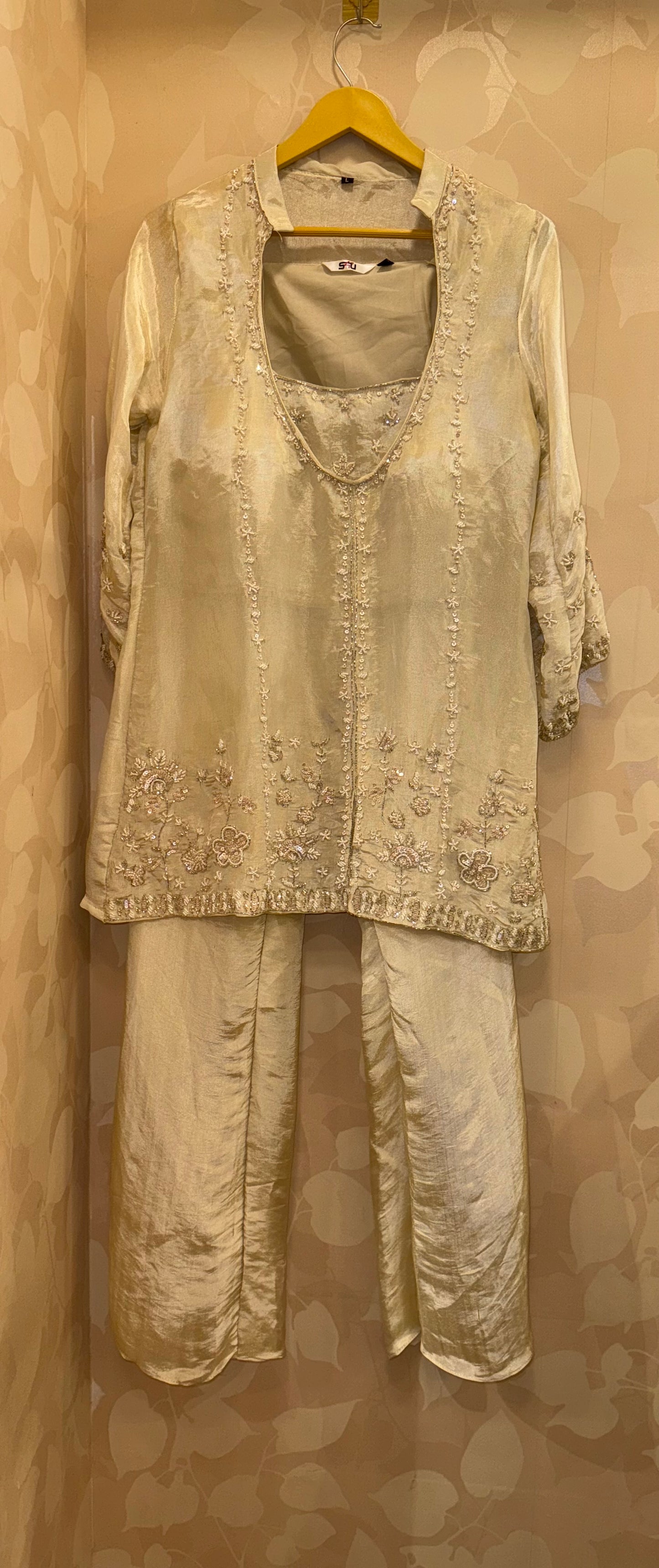 Shimmer Tissue 3-Piece Set | Pearl, Zardosi & Cutdana Handwork | Inara by Javed & Daughters