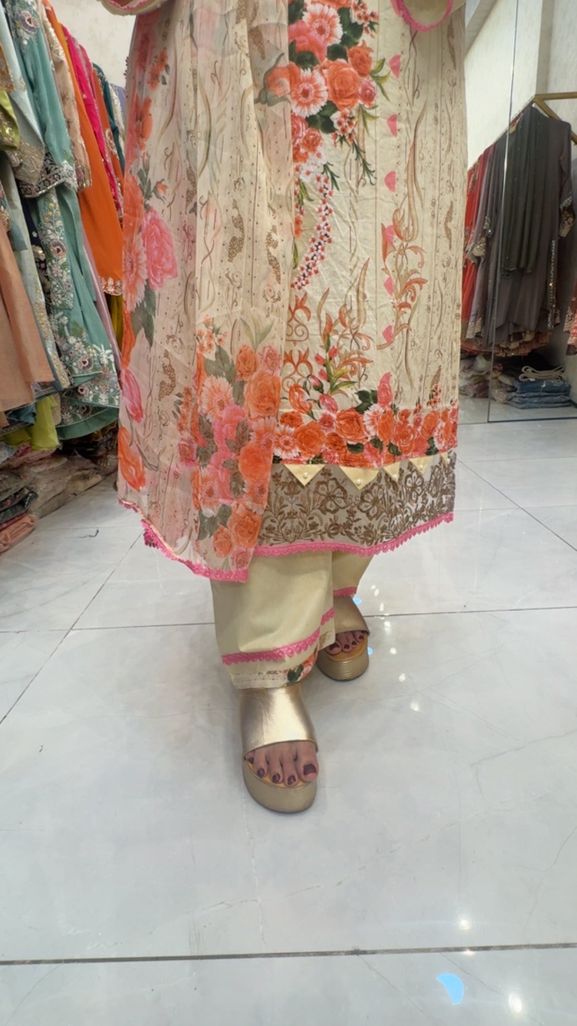 Blush Ivory Floral Lawn Suit with Printed Dupatta & Embroidered Kurta