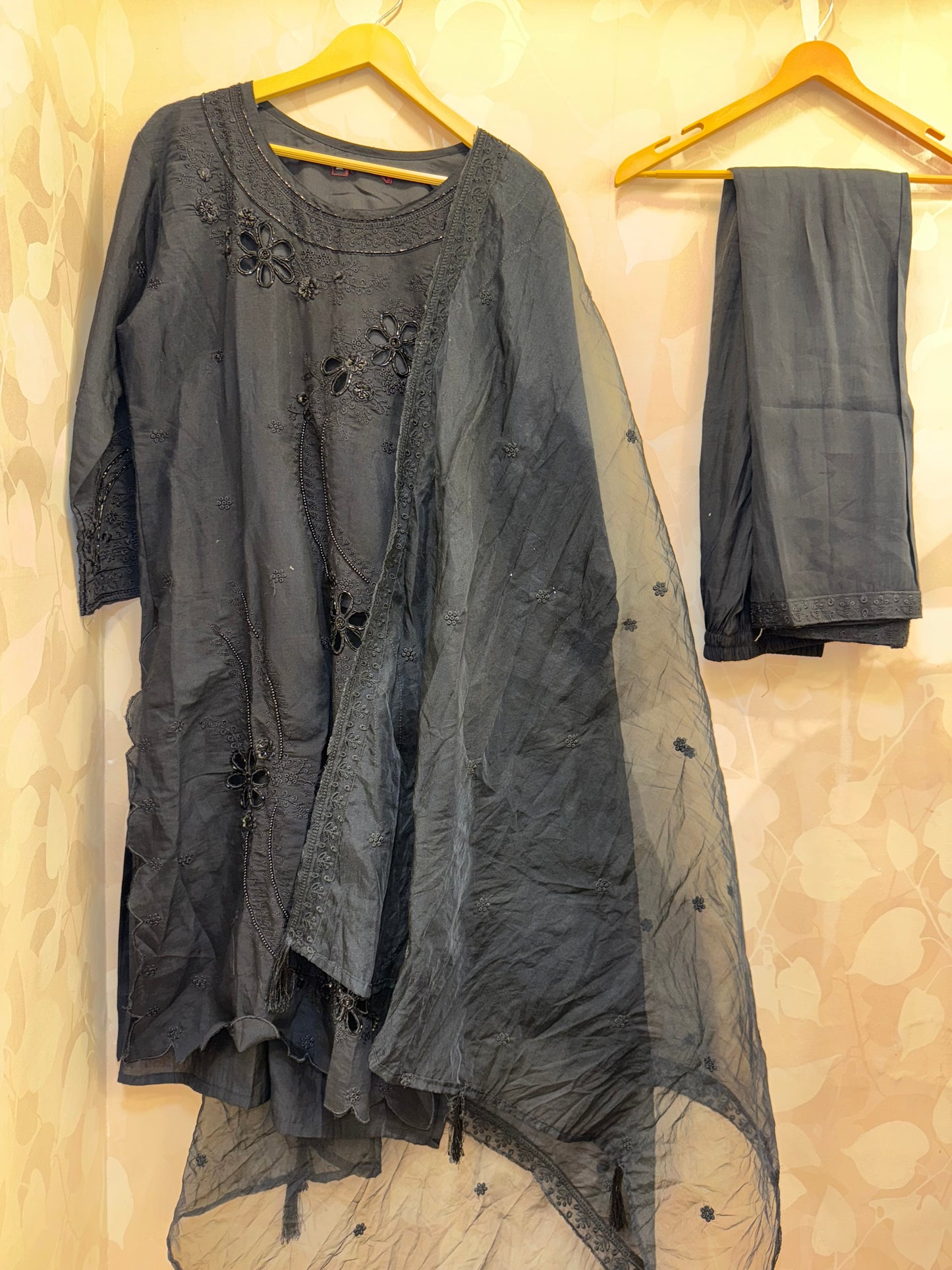 Black Cutwork Kurta Pant Dupatta Set with Intricate Handwork | Label Inara