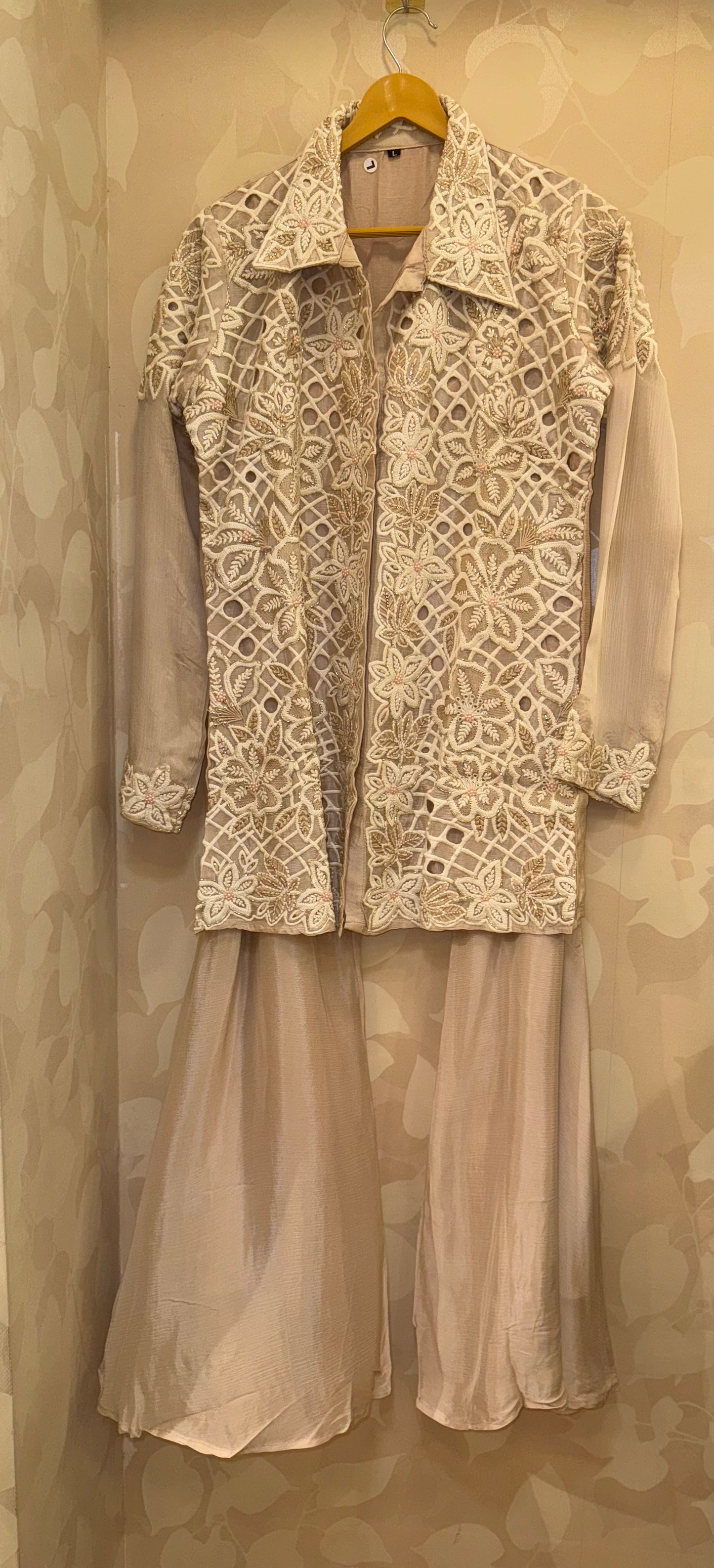 Heavy Cutwork Top with Bootcut Flared Palazzo Co-ord Set | Designer Handcrafted Ethnic Ensemble by Inara