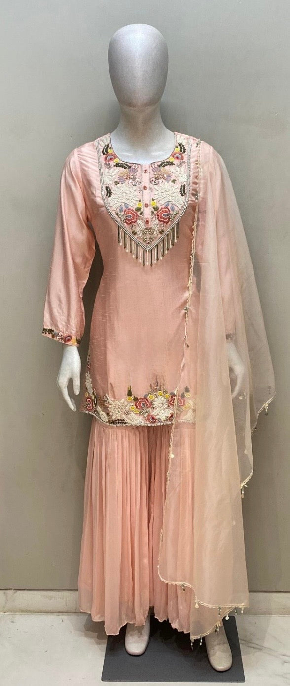 Blush Bloom handwork Embroidered Sharara Set